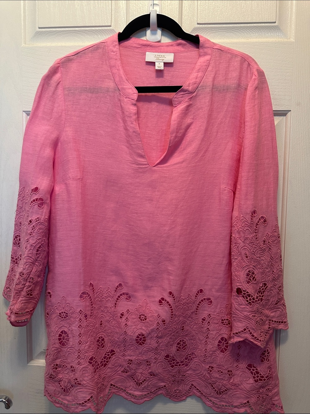 Charter Club 100% Linen Cool Pink Eyelet Hem Tunic Feminine Resortwear Size M